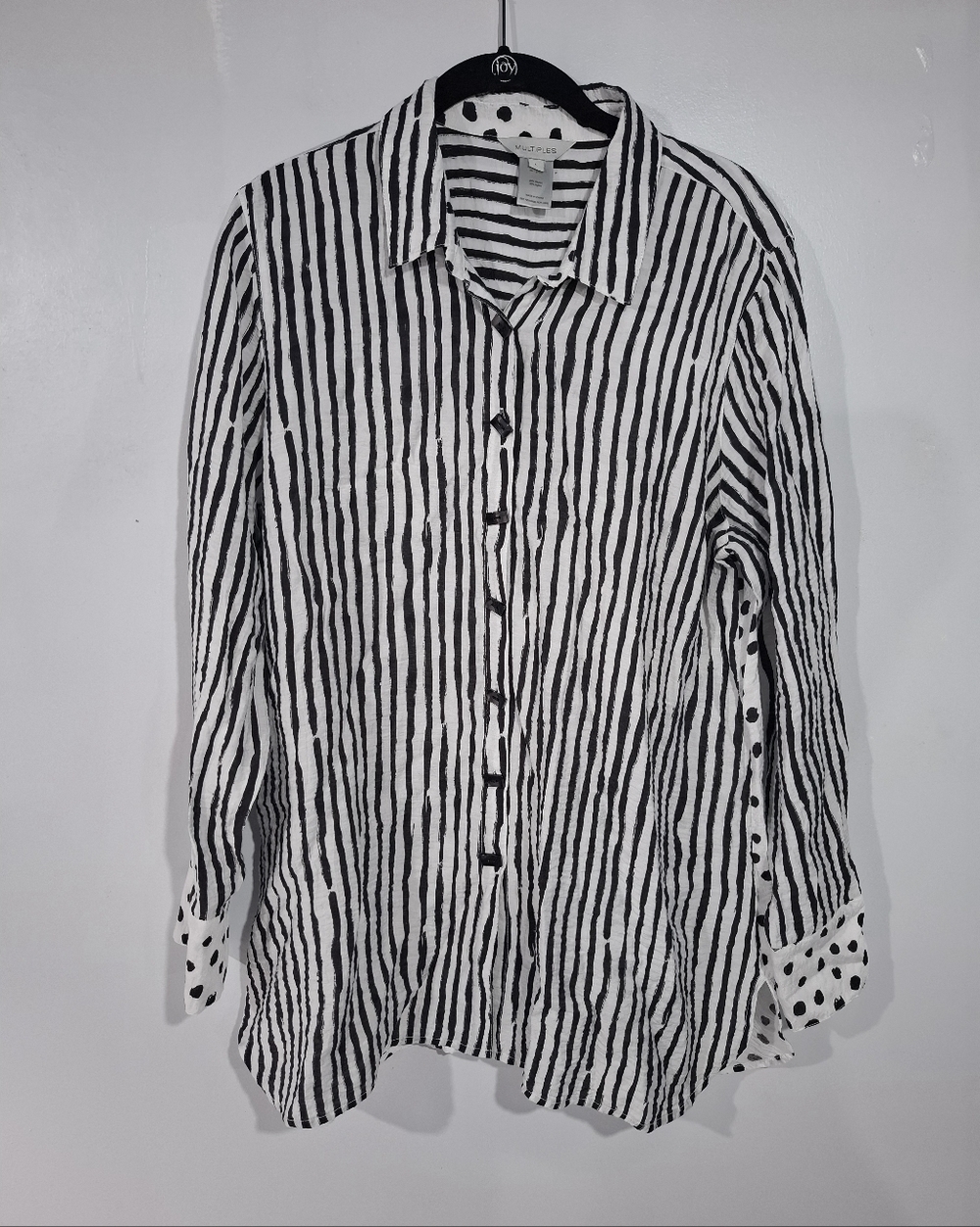 Multiples Tunic Shirt Sz L Back And Front Button Mixed Pattern Lightweight Artsy